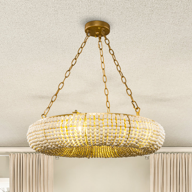 Lustre perlé à roue variable 6 lumières 24 "Boho