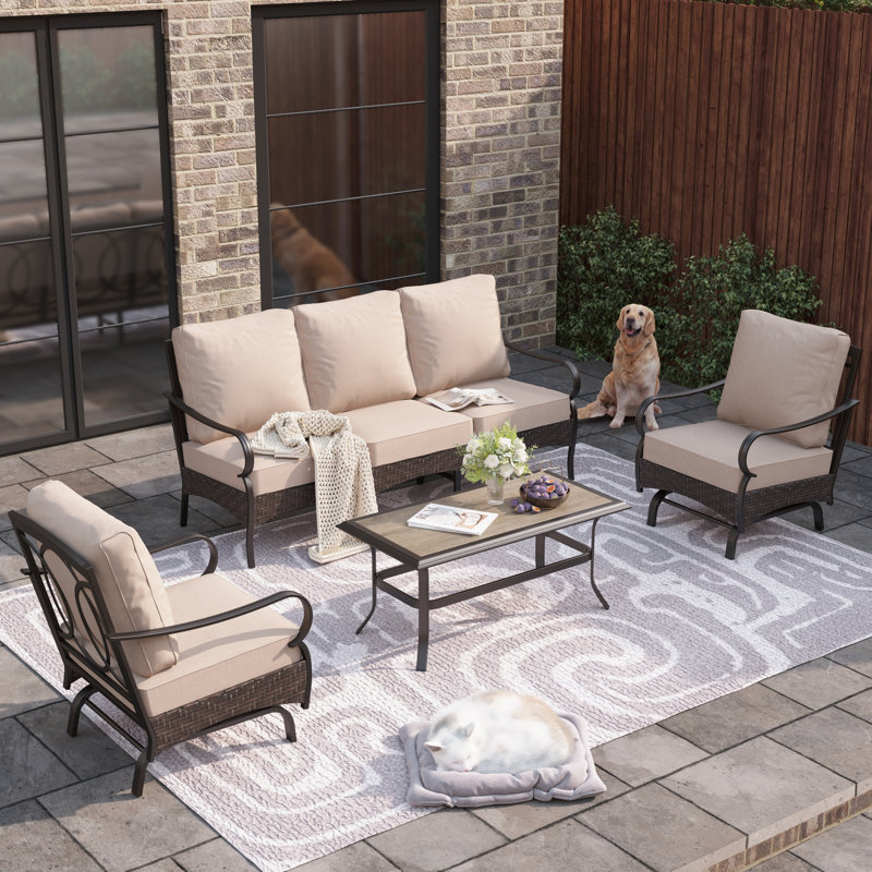 Ensemble de conversation d'extérieur pour 5 personnes avec coussins Argyri, Beige