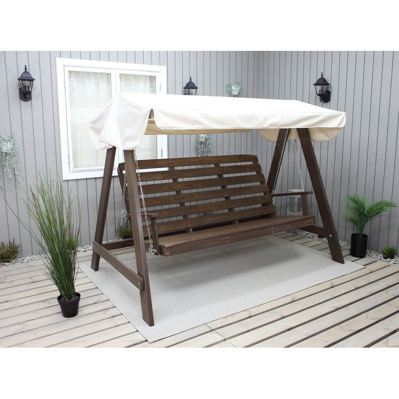 Youngs 3 Person Pine Porch Swing with Canopy, Brown, White