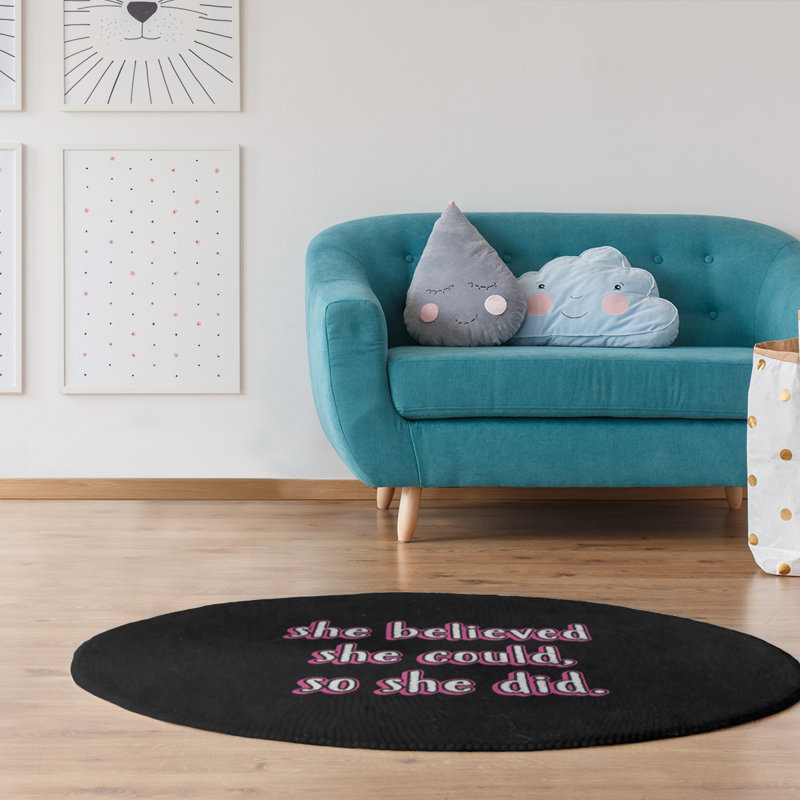 Tapis en chenille de polyester style citations, Rond 5 pi