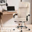 Chaise de bureau, chaise de bureau de direction grande et haute avec repose-pieds et appui-tête amovible, chaise de bureau ergonomique à haut dossier avec velours givré confortable (beige)