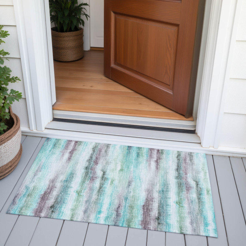Tapis bleu sarcelle Xhevrie lavable à la machine intérieur / extérieur, Rectangle 1 pi 8 po x 2 pi 6 po