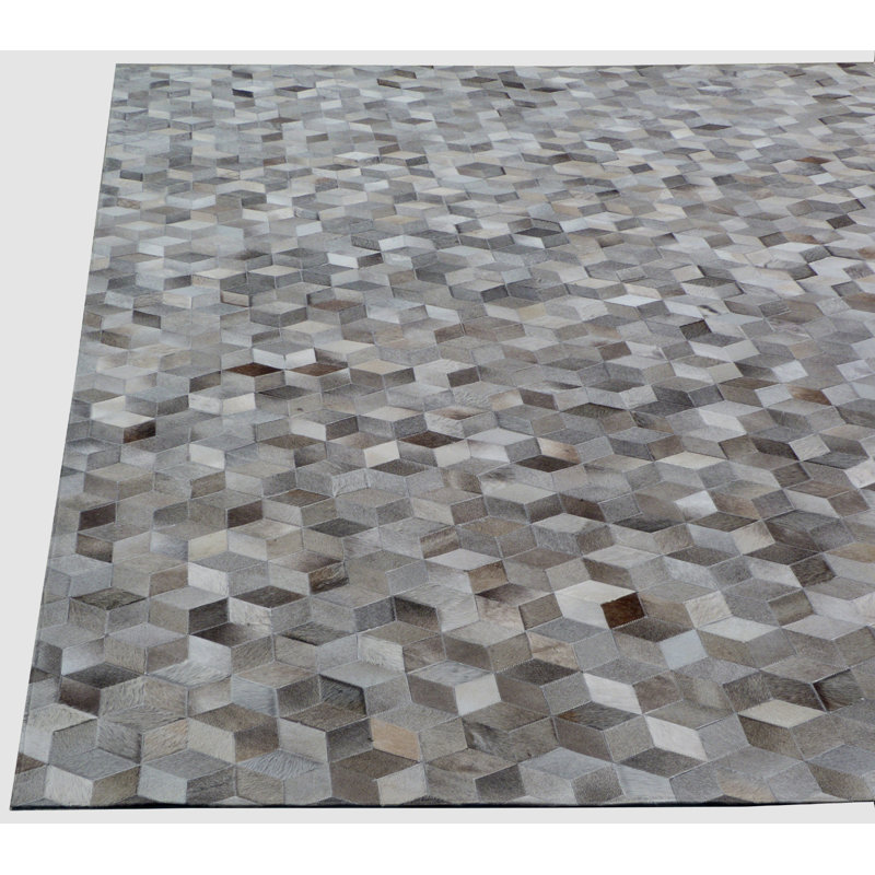 Natural Hide Cowhide Geometric Area Rug in Silver, Rectangle 11'6" x 14'6"
