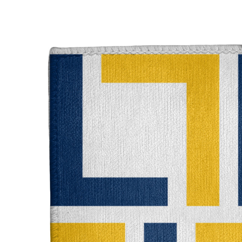 Tapis géométrique blanc / jaune / bleu, Rectangle 3 pi x 5 pi