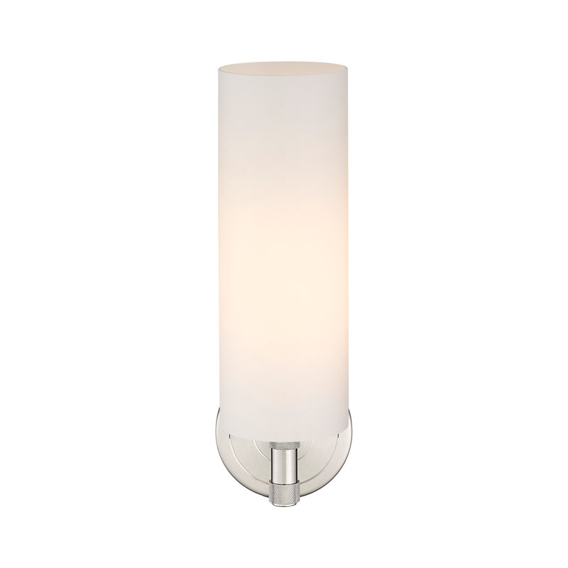 Crown Point 1 Light Wall-mounted Sconce, 15.5" H x 3.88" W x 6.5" D, Matte White, Satin Nickel