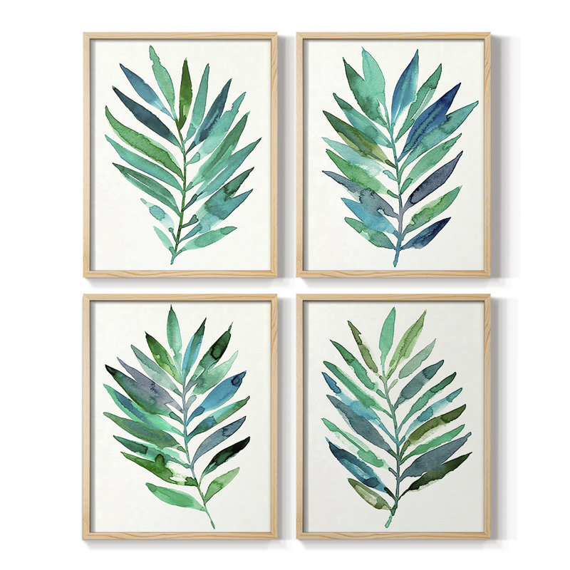 Palm Frond Flow I Framed Print - Set of 4, Gold, 10" H x 32" W