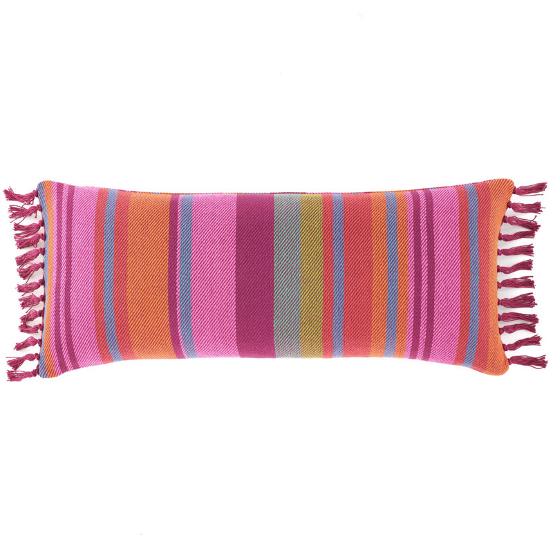 Colorful Cotton Lumbar Pillow with Fringed Edges