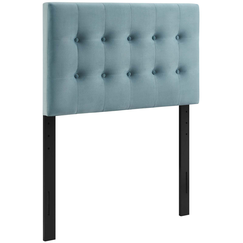 Tête de lit en velours performance capitonné, Simple, Bleu clair