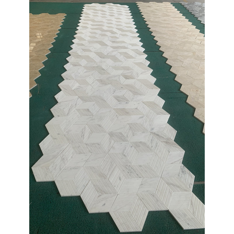 Carrelage mural hexagonal en marbre texturé - Pierre naturelle, motif cannelé 3D, fini ol, 12 pièces par boîte