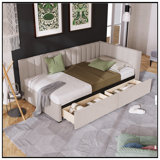 Upholstered Daybed With 2 Storage Drawers, Twin Size Sofa Bed Frame, No Box Spring Needed, Linen Fabric