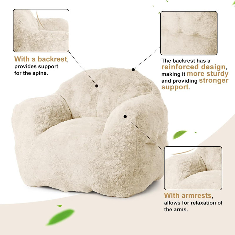 Fauteuil à billes pour adultes avec bourre, H 33 po x l 51 po x P 41 po, Beige