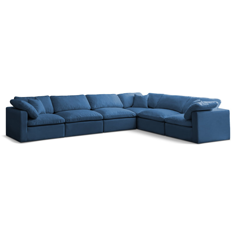 Atis 140" Wide Velvet Reversible Modular Sectional, Navy Velvet