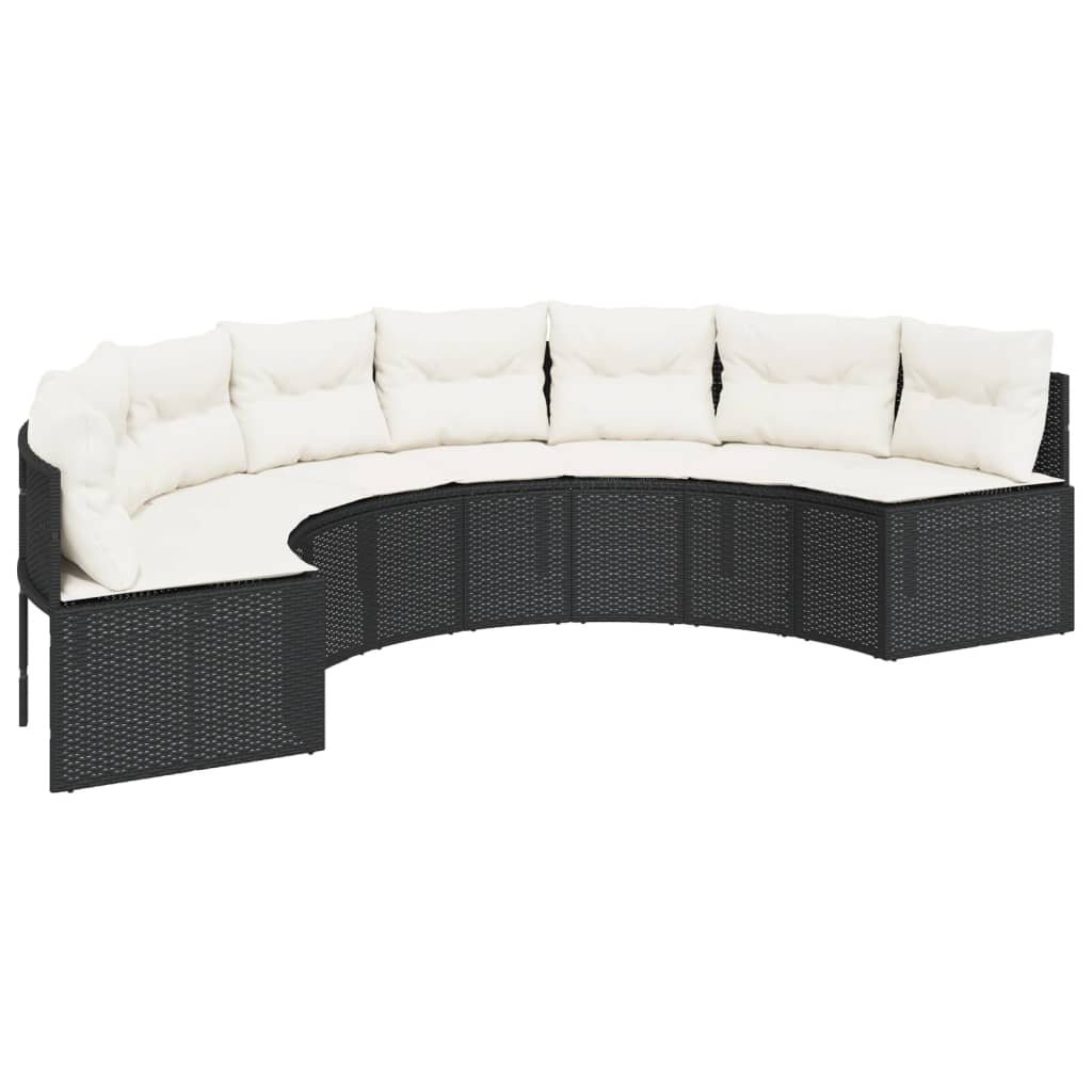 Vidaxl Gartensofa Mit Kissen Halbrund Grau Poly Rattan