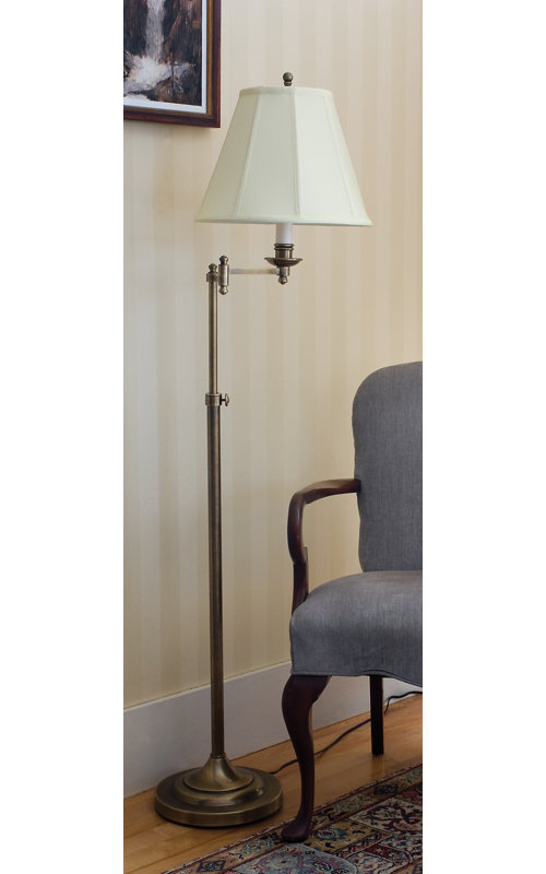 Club Swing Arm Floor Lamp, Antique Brass