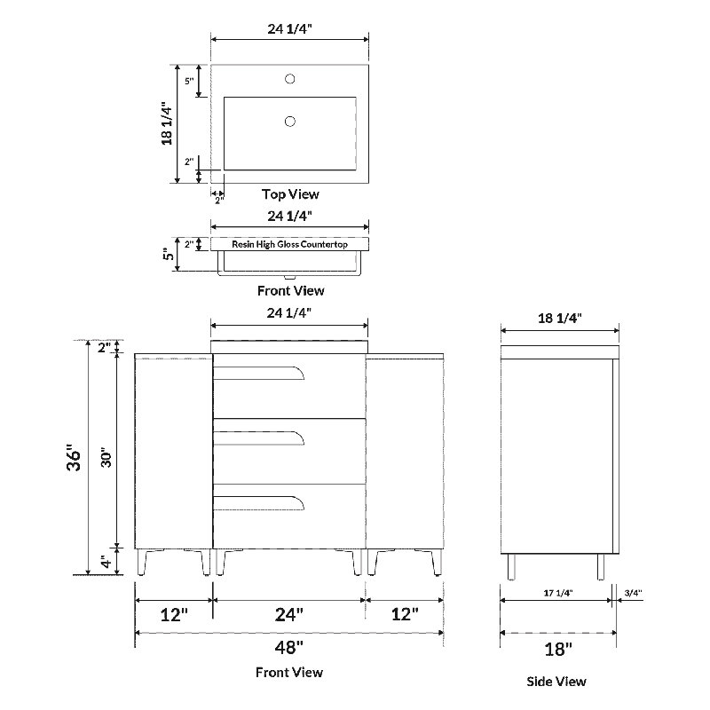 Meuble-lavabo simple l 36 po x P 18 po x H 24 po