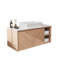 Meuble-lavabo flottant 36 po, meuble-lavabo mural en chêne doux avec lavabo vasque en céramique blanche, tablettes latérales ouvertes et rangement dissimulé, meuble de salle de bain suspendu moderne-673096856