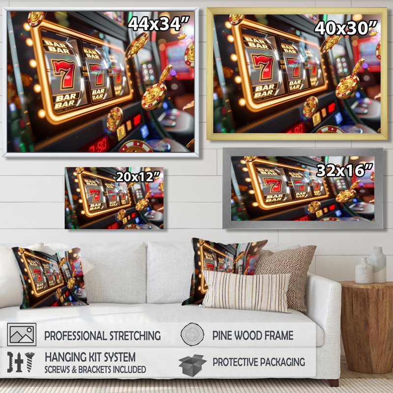 Machine à sous Jackpot Winner III, H 30 po x l 40 po x P 1,5 po, Toile avec cadre flottant noir