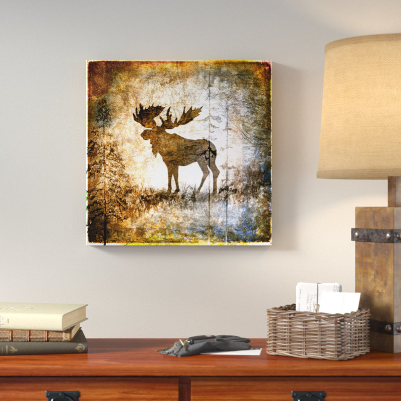 High Country Moose Brown Silhouette Canvas Art with Floater Frame