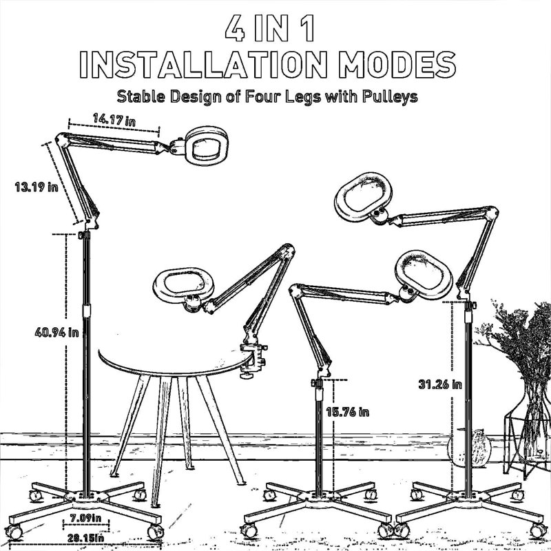 Lampe sur pied grossissante 12X avec lumière DEL et support, température de couleur et luminosité réglables, loupe mains libres pour la lecture, l'artisanat, la couture et le travail de détail