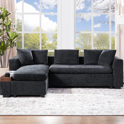 Canapé modulaire avec canapé en forme de L de 93,7 po et compartiment de rangement en bois pour le salon, noir
