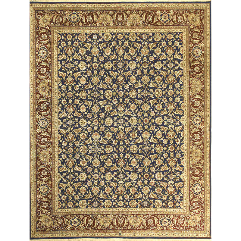 Hand Knotted Oriental Area Rug in Navy/Red, Rectangle 11' x 18'