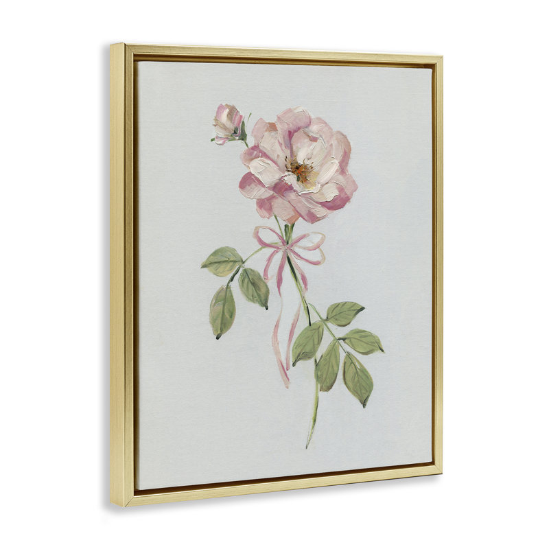 Zinnia rose avec ruban, Cadre flottant gris lustré, H 21 po x l 17 po