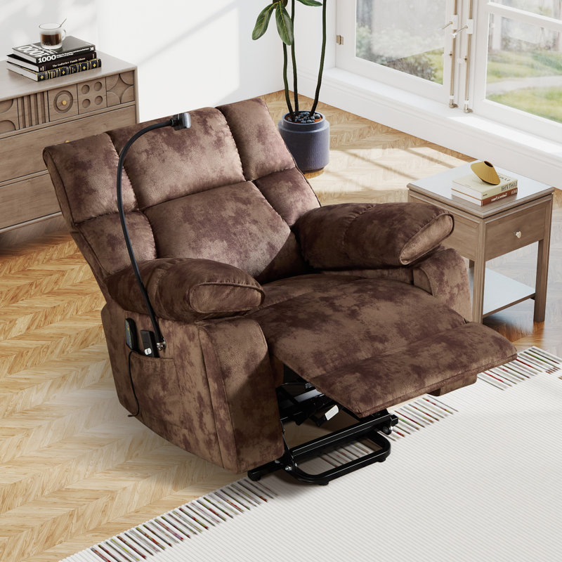 38.98" Wide Power Lift Massage Recliner With Heat, Cup Holders & Phone Stand(Set Of 2), Brown