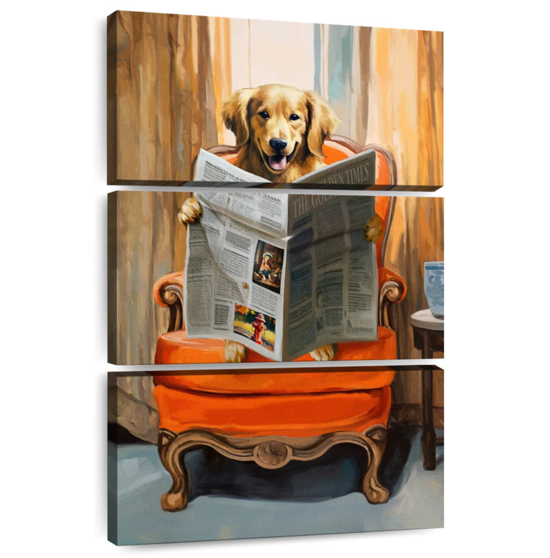 Brampt Golden Retriever Reading News, 65" H x 42" W