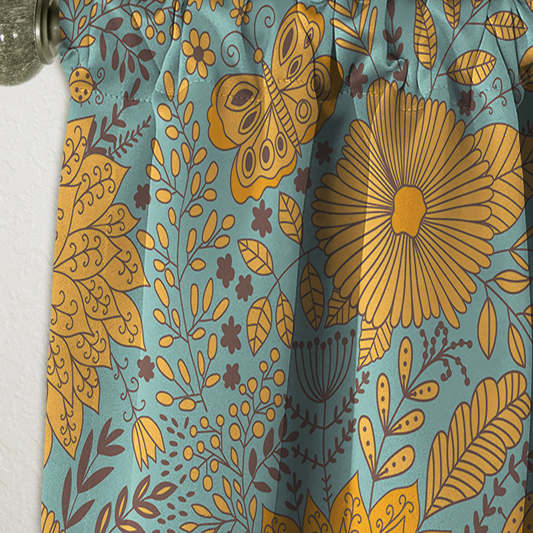Flower Pattern Botanic Texture - Floral Bohemian & Eclectic Blackout Curtain Single Panel East Urban Home Size per 