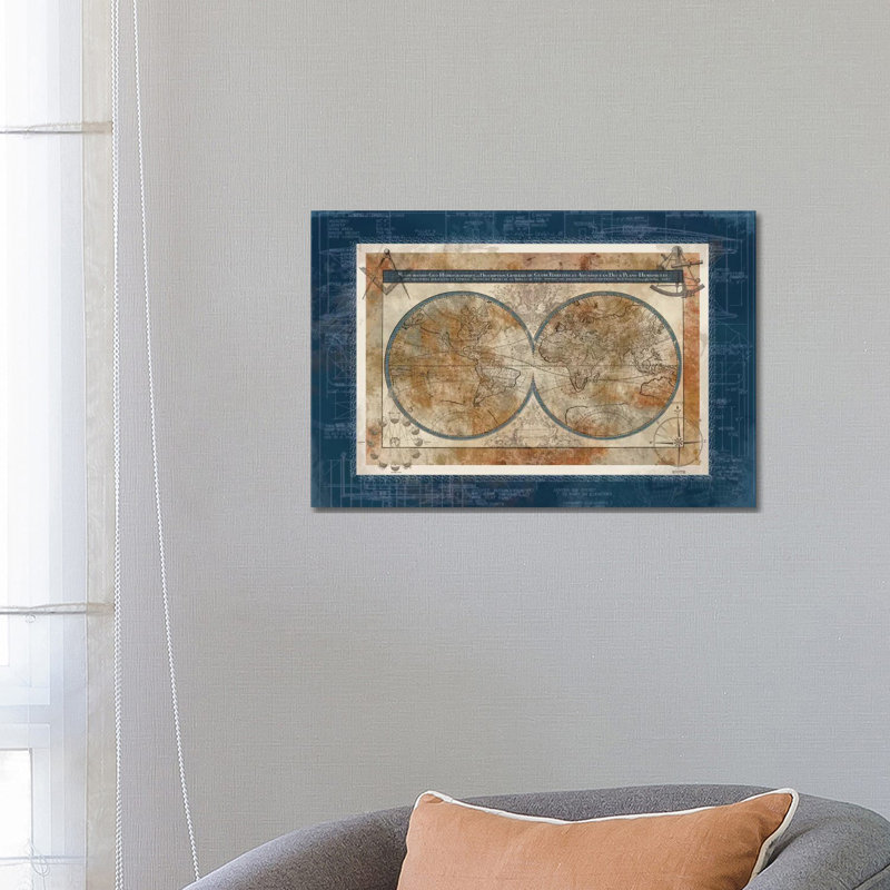 Blueprint Of The World by Carol Robinson - Print on Canvas, Wrapped Canvas, 20.32 cm H x 30.48 cm W