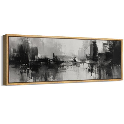 «Black White Urban Skyline Abstract», reproduction d'art sur toile encadrée