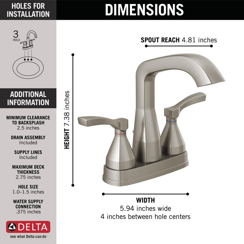 Stryke Centerset Bathroom Faucet with Drain Assembly, Stainless
