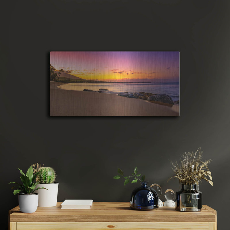 Sunset Beach Landscape Metal Wall Art, 24" x 12"
