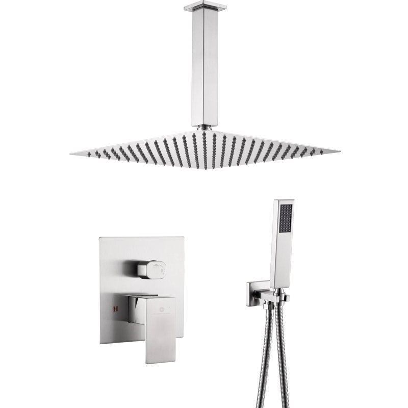 Ceiling Mounted Shower System With Rough In Valve And Trim, Brushed Nickel, 1" H x 12" W