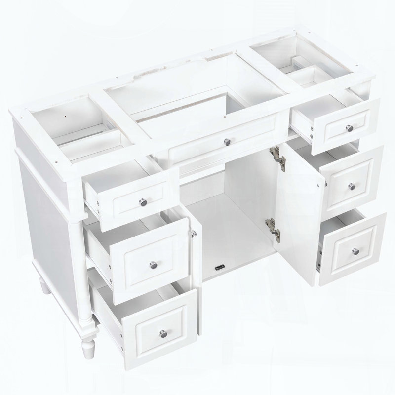 Meuble-lavabo autoportant de style vintage de 47,2 po avec 6 tiroirs et 2 portes seulement, 91,27 lb blanc