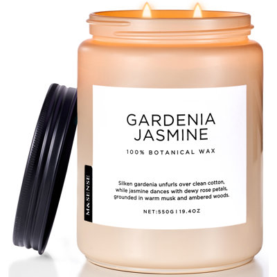  Grandes bougies parfumées au jasmin Gardenia, cire de soja naturelle 19,4 oz, 110 heures de combustion lente, combustion propre non toxique, bougie florale printanière pour elle