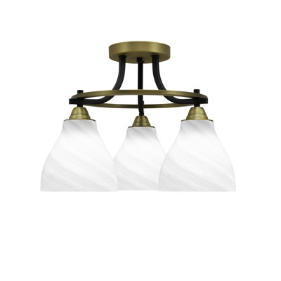 Paramount 3 Light Semi-Flush Shown In Matte Black & Brass Finish With 6.25" White Marble Glass