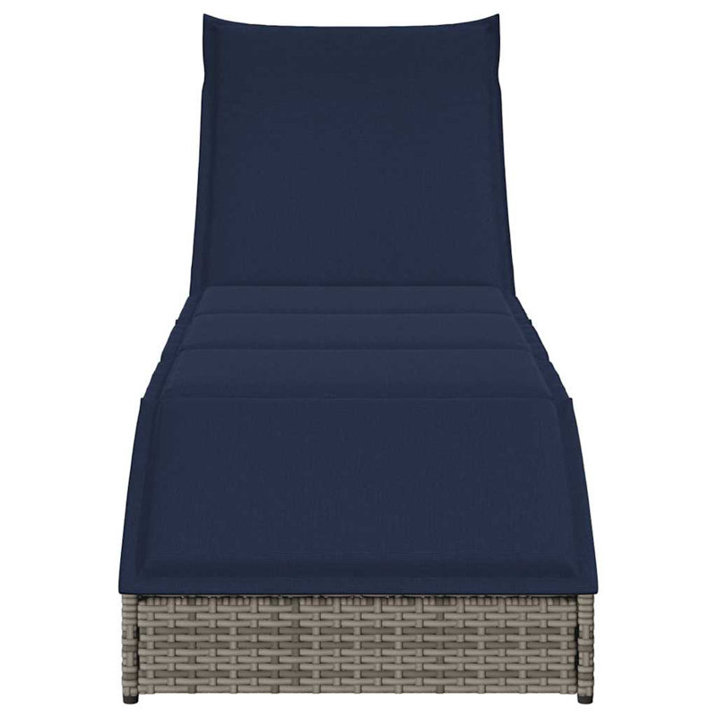 Chaise longue pliante avec coussin et rangement en rotin de polyester, Gris, Marine