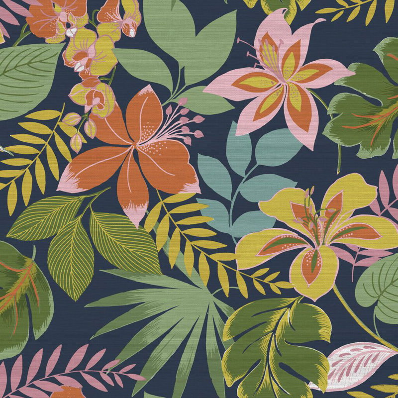 Envy So Exotic Floral Wallpaper, Navy