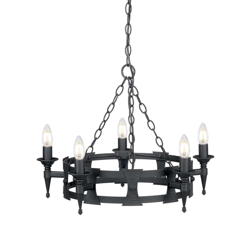 Voight 5 - Light Waggon Wheel Chandelier, Black