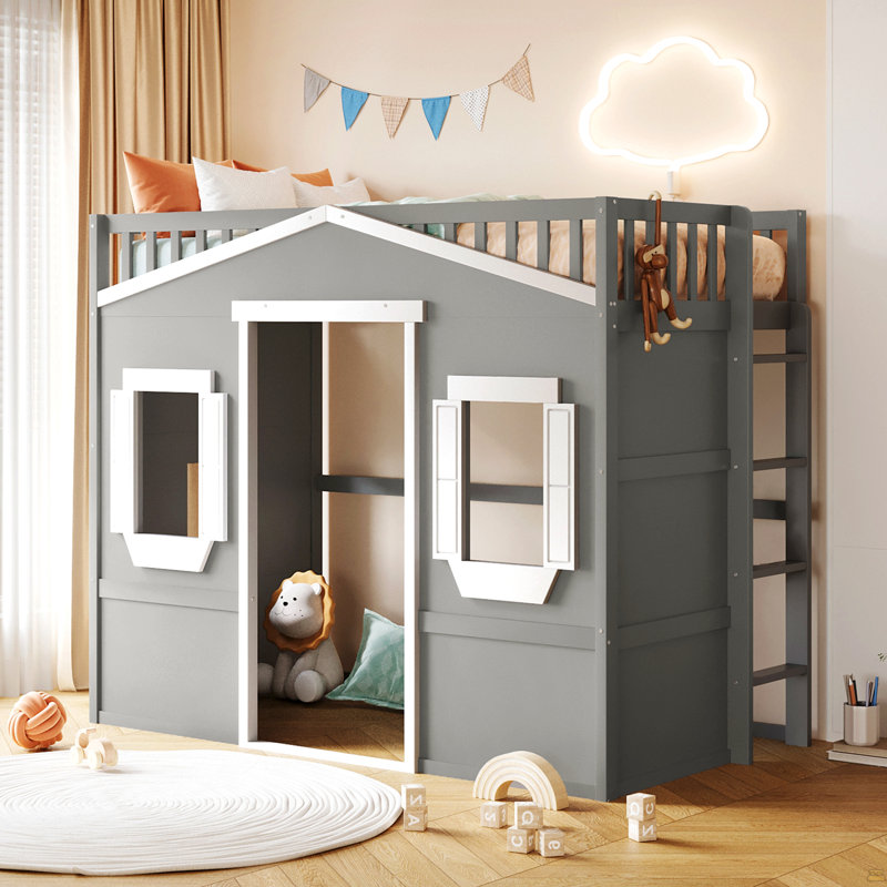 Lit mezzanine simple avec échelle - gris