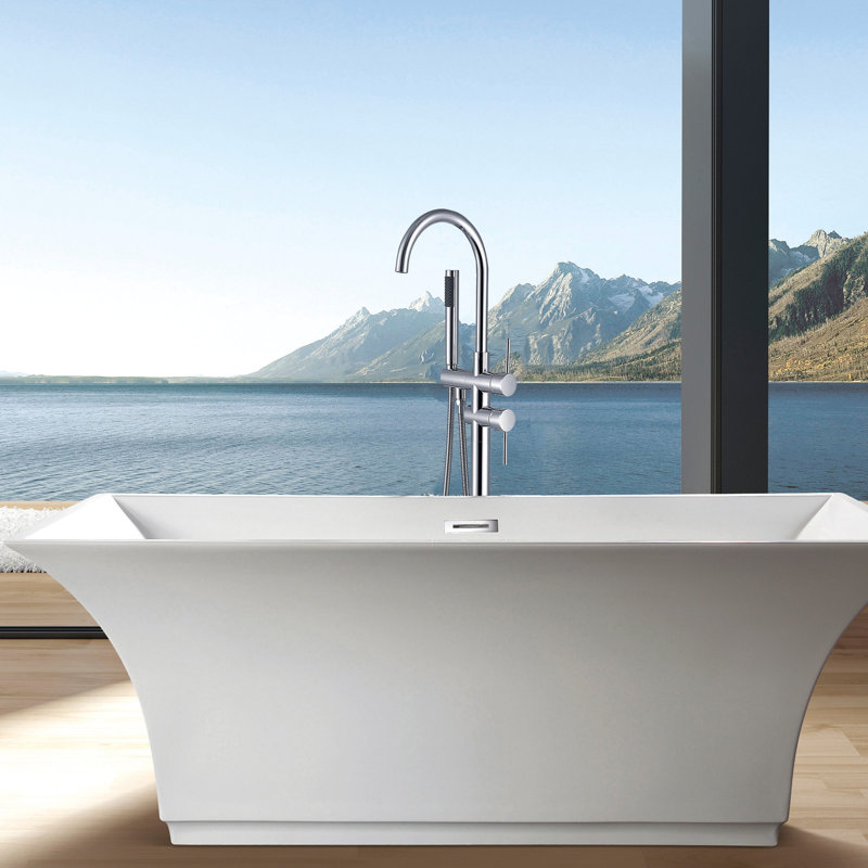 Robinet de baignoire autoportant avec douche à main - Structure en métal, surface, débit maximal de 3,9 gal / min, produit de rafraîchissement de salle de bain robuste, finition, 45 po Profondeur, amélioration