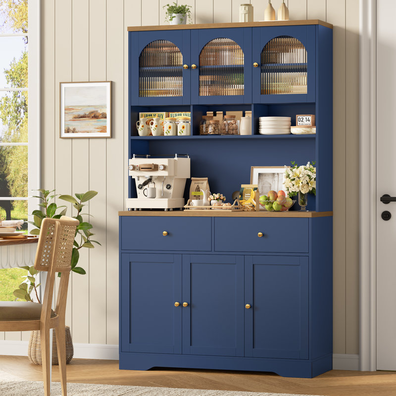 Garde-manger autonome 70,9 po Kenilworth: Bois de haute qualité avec tablette et tiroirs pour micro-ondes, Bleu
