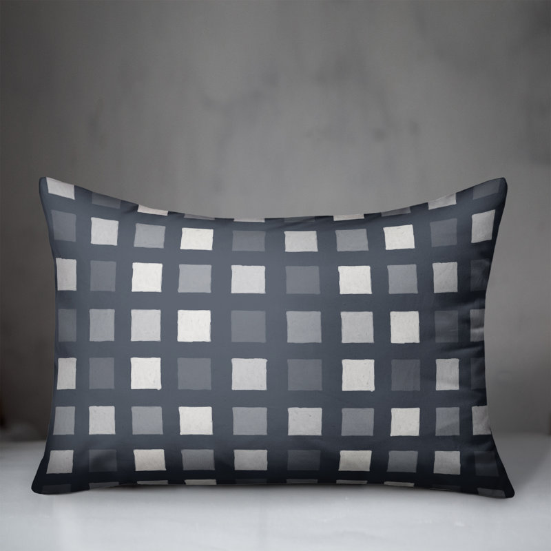 Plaid Outdoor Reversible Throw Pillow, Ardoise, H 14 po x l 20 po