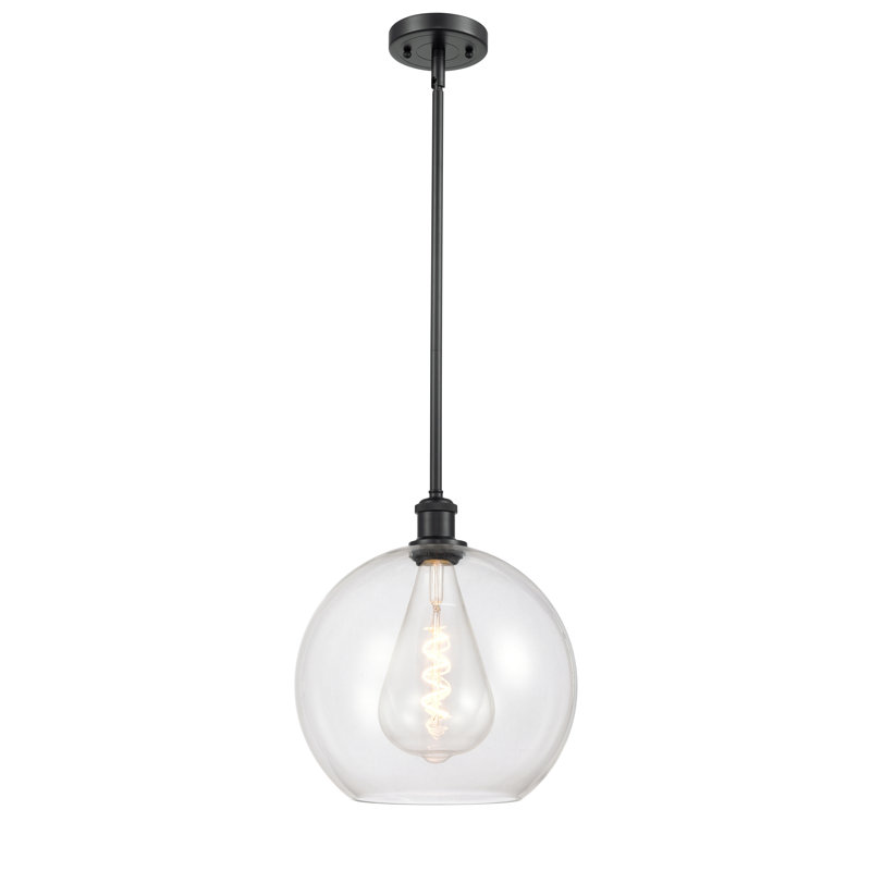 Luminaire suspendu sphère 1 lumière Cindi, H 14,38 po x l 11,75 po x P 11,75 po, Transparent, Noir mat
