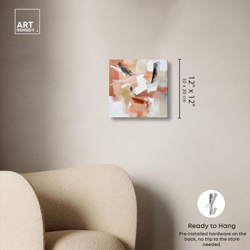 «Rose and Rust III», toile rustique abstraite par Art Remedy, H 12 po x l 12 po, Toile tendue