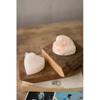  Himalayan Salt Heart Stone 3" H Pink Decorative Accent Set of 2