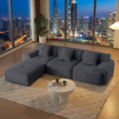 Canapé modulaire de 113 po Cloud, canapé désossé avec repose-pieds, canapés rembourrés en forme de L avec assise profonde, canapé en velours côtelé confortable avec mousse à mémoire de forme, aucun assemblage requis pour le salon (vert)