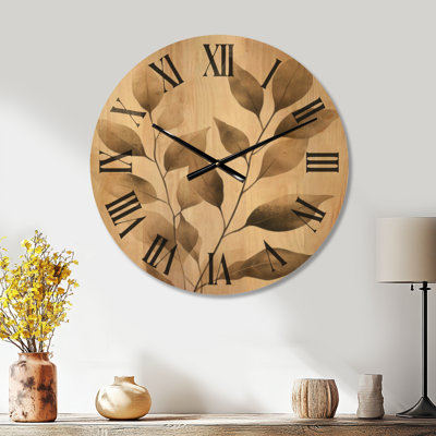 Grande horloge murale en bois de verdure - silhouette botanique neutre
