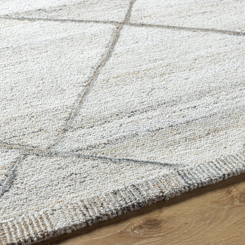 Rectangle Roze Geometric Hand Tufted Polyester Area Rug in Light Gray, Rectangle 2' x 3'